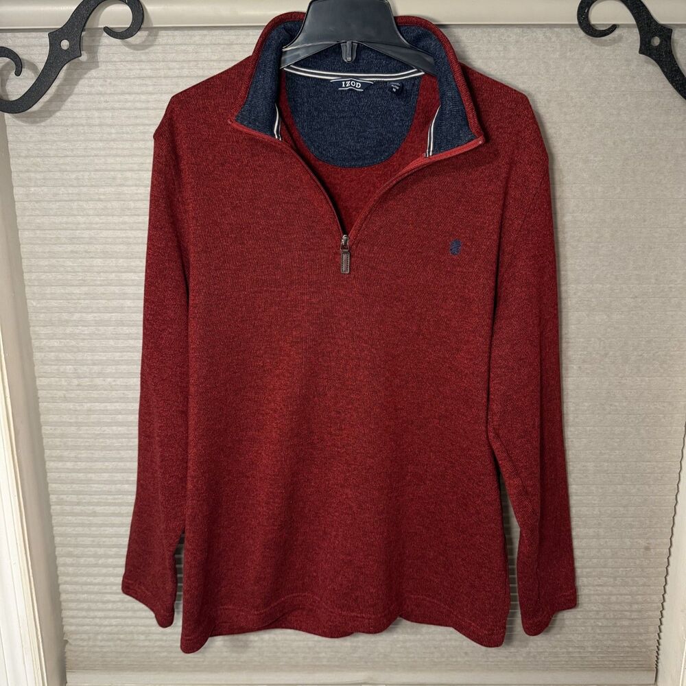 Men’s Red Quarter Zip Pullover IZOD XL Long Sleeve Sweater